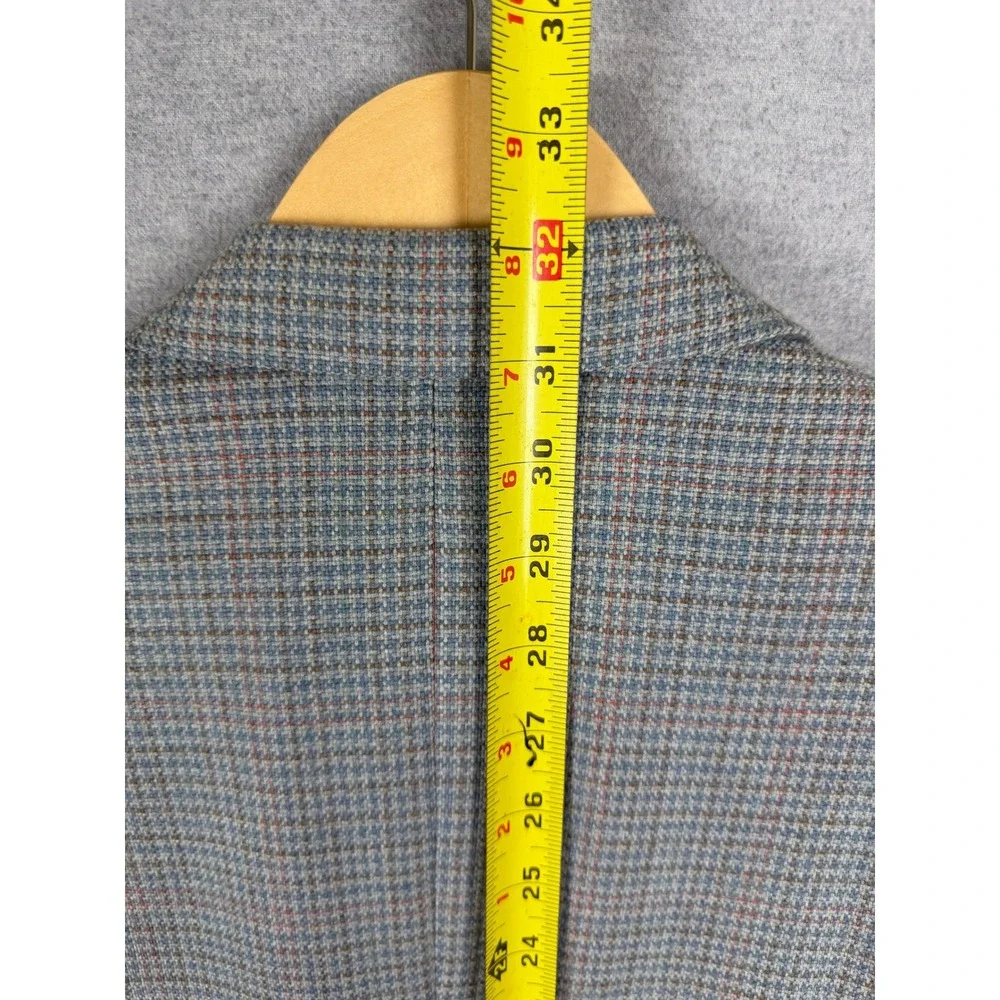 Vintage Bespoke‎ Mens Pure Wool Blazer Blue Grey Check Sport Coat Houndstooth
